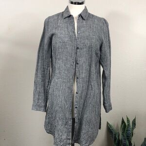 J Jill Love Linen Gray Lagenlook Button-Up Long Sleeve Tunic Shirt Small